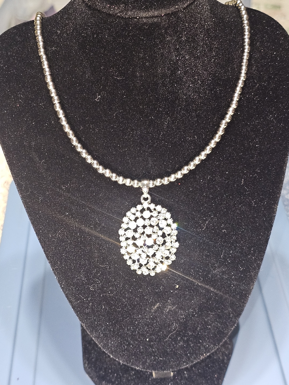 Silver Crystal Pendant Necklace - Elegant Women's Jewelry